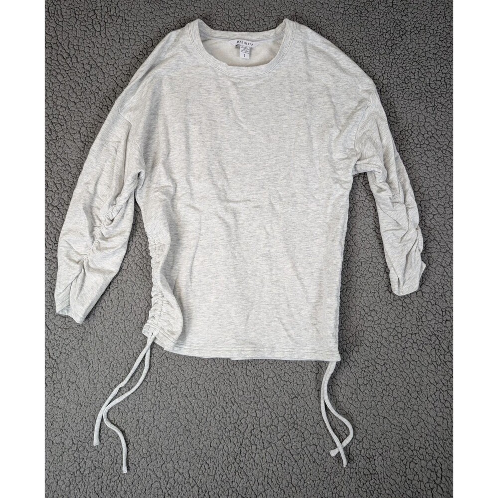 Athleta Top Lombard Ruched Sides Womens Gray Sweatshirt Sleeves Pullover Size S